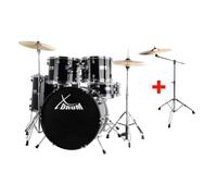 XDrum Semi 22" Standard Batterie Midnight Black - 22" BD, 12" TT, 13" TT, 16" FT, 14" SD - Set incl. Cymbale Crash 16" et support galgen - Noir