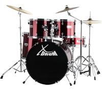 XDrum Semi 22" Standard Batterie Lipstick Red - 22" BD, 12" TT, 13" TT, 16" FT, 14" SD - Set incl. Cymbale Crash 16" et support Galgen - Rouge