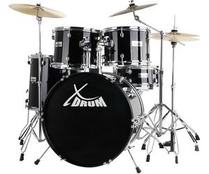 XDrum Semi 22" Standard Batterie Midnight Black - 22" BD, 12" TT, 13" TT, 16" FT, 14" SD - Set in ymbale Crash 16" et support galgen - Noir