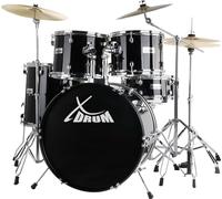 XDrum Semi 22" Standard Batterie Midnight Black - 22" BD, 12" TT, 13" TT, 16" FT, 14" SD - Set incl. Cymbale Crash 16" et support galgen - Noir