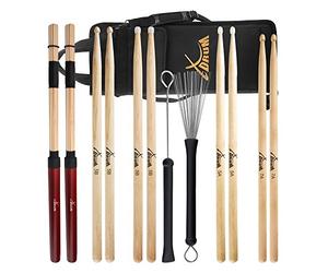 XDrum Set de Baguettes Starter (5A Nylon, 5B Bois et Nylon, 7A Bois, Balais Jazz, Rods Érable, Sacoche)
