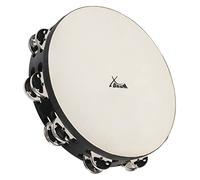 XDrum TMF10-BK Tambourine 10" avec peau naturelle, 16 paires de jingles inox double rangée, cadre érable noir, poignée ergonomique, tambourine noir.