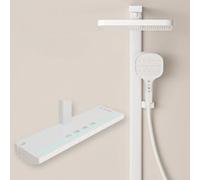 Xdsmb Colonne de Douche Cascade avec Tablette Largeur 470Mm Blanc Laiteux | Mitigeur Mural Bain Douche Pistolet de Pulvérisation À 2 Modes, Colonne Douche Piano, Tête de Douche Pluie Rectangulaire