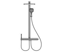Xdsmb Colonne de Douche Cascade avec Tablette Largeur 470Mm Gris Pistolet | Mitigeur Mural Bain Douche Pistolet de Pulvérisation À 2 Modes, Colonne Douche Piano, Tête de Douche Pluie Rectangulaire