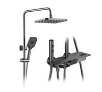 XDSMB Colonne de Douche Mitigeur Mécanique Gris Pistolet Installation Mural | Mitigeur Douche Piano 4 Fonctions Douche Salle de Bain Kit Complet, Barre de Douche Réglable en Hauteur, Connexion G1/2