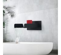 XDSMB Robinet Lave Main Eau Froide G1/2 Mural Mitigeur Lavabo Salle de Bain Cascade de Laiton,Noir + Rouge