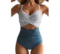 XDSP Maillot de Bain Femme 1 Pièces Bain Slim Grande Taille Bikini athlétique Maillot Monokinis D'été Sexy Dos Découvert Col en U Swimsuit Elégant Swimwear Plage Océan Surf Plongeon