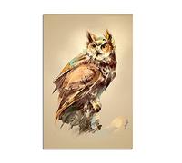 XDtiopiMY Poster abstrait avec motif animal - Décoration murale - Impression sur toile - Motif hibou assis - Pour salon, chambre à coucher, bureau - Sans cadre - 40,6 x 61 cm