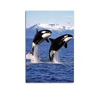 XDtiopiMY Poster mural amusant sur toile - Motif océan bleu - Paire de bondissements pour salon, chambre à coucher, bureau - Cadeau sans cadre - 40,6 x 61 cm