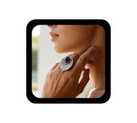 Xduargs Bague en argent avec cristal violet bohème en forme d'éventail - Style vintage - Tribu sculpté - Bijoux ethniques réglables pour femme
