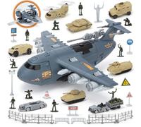 XDUOYJOY Jouet d'avion militaire, jouets de l'armée avion de chasse avec 8 véhicules, kits de voiture pour hommes, camions, avions, hélicoptères, cadeau d'anniversaire pour garçons âgés de 4 à 7 ans
