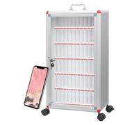 XDXINY Armoire à téléphone portable 12/24/36/48/60 compartiments avec poignée de transport, serrure, en aluminium pour montage mural ou sur bureau - Idéal pour école, bureaux (Couleur argent, 72