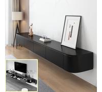 XDXINY Console multimédia TV flottante - Meuble TV mural - Grand banc de rangement sous TV - Meuble bas avec tiroirs et support de routeur - Noir - 240 x 20 x 30 cm