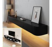 XDXINY Console multimédia TV flottante - Meuble TV mural - Grand banc de rangement sous TV - Meuble bas avec tiroirs et support de routeur (noir B + LED, 160 x 20 x 30 cm)
