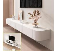 XDXINY Console multimédia TV flottante - Meuble TV mural - Grand banc de rangement sous TV - Meuble bas avec tiroirs et support de routeur (blanc, 180 x 20 x 30 cm)