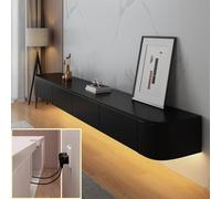 XDXINY Console multimédia TV flottante - Meuble TV mural - Grand banc de rangement sous TV - Meuble bas avec tiroirs et support de routeur (noir + LED, 140 x 20 x 24 cm)
