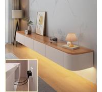 XDXINY Meuble TV avec montage mural, meuble TV multi grand avec tiroirs, support de routeur (blanc-brun+LED, 120 x 20 x 24 cm)