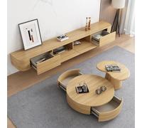 XDXINY Meuble TV flottant avec tiroirs avec trous d'enfilage, console multimédia TV, grande station de rangement en bois massif, sous banc TV, pas de montage nécessaire (chêne, 280 cm)