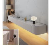 XDXINY Meuble TV suspendu, meuble TV mural, étagère TV multifonctionnelle avec grand espace de stockage, table basse sous TV, lowboard avec tiroirs, support pour routeur (blanc rock+LED, 200