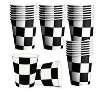 Xdyyjrasa Gobelets de fête de course-gobelet jetable à carreaux noirs et blancs, 40 pièces, 7x8, 5x5cm