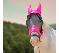 XE Masque Anti-Mouches pour Chevaux avec Oreilles - Masque Complet en Maille Respirante pour Le Visage et Le Nez pour Protection UV et Mouche Equine (Half Pink Mask, COB (M))