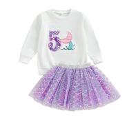 Xeadoffubio Bébé Fille Outfit D'anniversaire Manches Longues Lettres Brodées Sweat+tutu Arc-en-ciel Jupe Tulle 2 Pièces Anniversaire Princesse Jupe Set Bébé Tenue De Shooting Photo (Viola-C, 6-7 Ans)