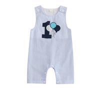 Xeadoffubio Bébé garçon fille1er anniversaire Combinaison rayée Tenue de shooting photo Sans manches Col rond Âge Broderie Bodysuits Décontracté Rayures Lin Barboteuse d'été (Bleu-A, 12-18 Mois)