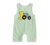 Xeadoffubio Bébé garçon fille1er anniversaire Combinaison rayée Tenue de shooting photo Sans manches Col rond Âge Broderie Bodysuits Décontracté Rayures Lin Barboteuse d'été (Vert-A, 12-18 Mois)