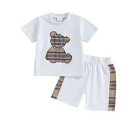Xeadoffubio Nouveau-né Bébé Garçon Vêtements d'été Mama's Boy T-shirt Bloc de Couleur Bloc Jogger Shorts 2 Pièces Ensemble Bébé Garçon Mama's Boy Couleur Bloc Tenue d'été, Blanc7., 6-9 mois