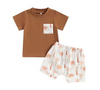 Xeadoffubio Nouveau-né Bébé Garçon Vêtements d'été Mama's Boy T-shirt Bloc de Couleur Bloc Jogger Shorts 2 Pièces Ensemble Bébé Garçon Mama's Boy Couleur Bloc Tenue d'été, beige, 3-6 mois