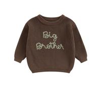 Xeadoffubio Pull en tricot pour bébé garçon Automne Hiver Lil Brother Pull en tricot à manches longues Col rond Lettres brodées Little Brother Pull en tricot côtelé, Marron-B, 3 ans