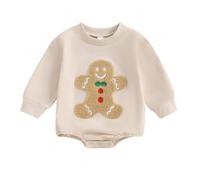 Xeadoffubio - Tenue de Noël pour bébé garçon - Père Noël/Bonhomme de pain d'épice - Romper avec broderie de dessin animé - Manches longues - Pull - Arbre de Noël - Combinaison, Kaki, 0-3 mois