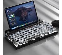 XEANIXIE Clavier mécanique rétro pour machine à écrire Bluetooth 5.0, design ergonomique, rétroéclairage RVB, touches bleues, contrôle multi-appareils (noir)
