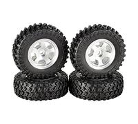 XEBRAD Lot de 4 Jantes en métal à Billes de 49 x 18 mm, pneus en Caoutchouc for Voiture sur chenilles 1/24 RC, for Axial, SCX24 90081 AXI90081 AXI00001, pêne Dormant(2402SR Silver)