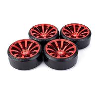 XEBRAD Lot de 4 moyeux de Roue for Voitures RC Drift 1/10, pneus à Motif Dur 1:10, for, for Traxxas, for HSP, for HPI, for Sakura, TT01, for, for Tamiya, Accessoires for Voitures RC Drift(Rot)