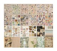 Xecamuvila 24 Feuilles Vintage Scrapbooking Papier Set de Stickers Washi - Autocollants Rétro avec Plantes, Lettres & Cadres pour Junk Journal et Albums DIY
