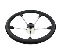 XEDLAMP Poignée de volant en mousse PU noire acier inoxydable 15-1/2 pouces Volant 5 branches Plaque de commande de gouvernail