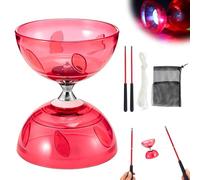 XEERUN Diabolo avec Roulement à Billes, Diabolo Kit de jonglerie avec lumière, kit de triple stockage, 4 couleurs clignotantes triple roulement, kit de jonglerie Diabolo pour enfants et adultes, rouge