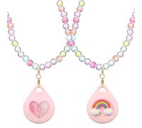 XEEWEN Lot de 2 Supports de Collier pour Enfants Airtag, Jolis étuis à Perles Arc-en-Ciel et cœur pour Filles