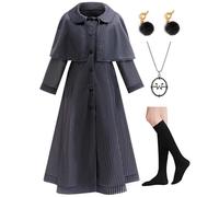 Xefenki Robe longue noire à carreaux pour fille de style gothique universitaire comprenant chaussettes, collier, boucles d'oreilles, couleur A, 12 à 13 ans (160)