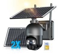 Xega【2 Panneaux solaires】 4G LTE caméra de sécurité extérieure sans Fil à énergie Solaire,2K capteur de Mouvement PIR, Vision Nocturne, Conversation bidirectionnelle, Carte SIM Incluse