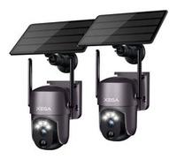 Xega 2 Pièces-Caméra de sécurité Solaire extérieure sans Fil, caméra de vidéosurveillance PTZ 2K Caméra de Surveillance Wi-FI Vision Nocturne Couleur PIR Détection Humaine Audio bidirectionnel