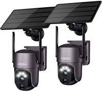 Xega 2 Pièces Caméra de sécurité Solaire extérieure sans Fil, caméra de vidéosurveillance PTZ Caméra de Surveillance Wi-FI Vision Nocturne Couleur PIR Détection Humaine Audio bidirectionnel