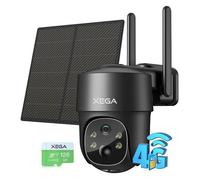 Xega 3G/4G LTE Caméra Surveillance Solaire avec Carte Sim, 2K HD 4G Caméra Extérieure sans Fil inclinable à 355°/90°, Caméra de Surveillance sans WiFi, Vision Nocturne, Détection de Mouvement, IP66 [C