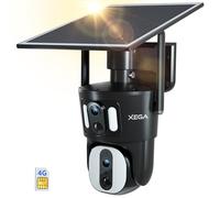 Xega 4G LTE Caméra de Sécurité Extérieure à 【Double Objectif】 sans WiFi à énergie Solaire sans Fil Extérieure 1080P Vue à 360 ° Double écran Couleur Vision Nocturne Audio Bidirectionnel IP66