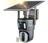 Xega 4G LTE Caméra de Sécurité Extérieure à 【Double Objectif】 sans WiFi à énergie Solaire sans Fil Extérieure 1080P Vue à 360 ° Double écran Couleur Vision Nocturne Audio Bidirectionnel IP66