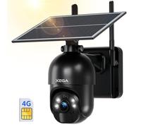 Xega 4G LTE caméra de sécurité extérieure sans Fil à énergie Solaire, inclinable à 355°/95°,2K capteur de Mouvement PIR, Vision Nocturne, Conversation bidirectionnelle, Carte SIM Incluse.