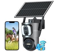 Xega 4G LTE Caméra de surveillance Solaire Double objectif avec Carte SIM , Vision Nocturne, Batterie 14400mAh & Panneau 6W