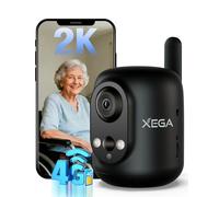 Xega 4G LTE Caméra Surveillance Intérieure avec Carte SIM sans Fil, 2K Caméra sans WiFi pour Bébé/Animaux/Âgées, 6000mAh Batteries, 355°P/60°T, Vision Nocturne, PIR Détection, TF/Cloud, Non Étanche