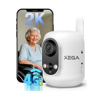 Xega 4G LTE Caméra Surveillance Intérieure avec Carte SIM sans Fil, 2K Caméra sans WiFi pour Bébé/Animaux/Âgées, 6000mAh Batteries, 355°P/60°T, Vision Nocturne, PIR Détection, TF/Cloud, Non Étanche